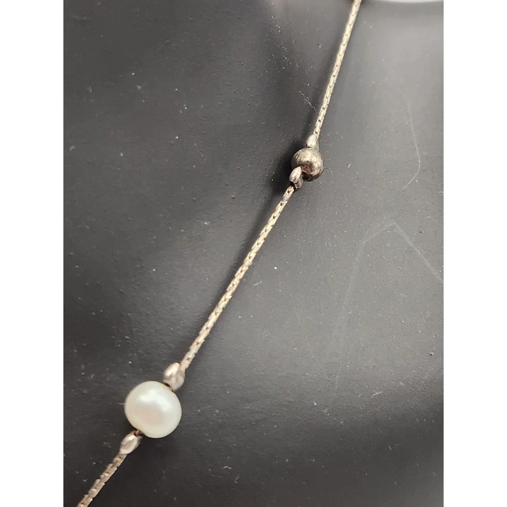 Hagar Satat Israel Sterling Silver 925 Pearl Station Necklace Pendant 17 Inch‎